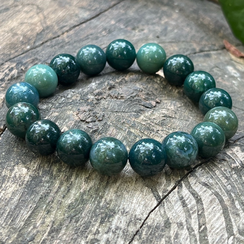 12mm stretchable moss agate bracelet‎